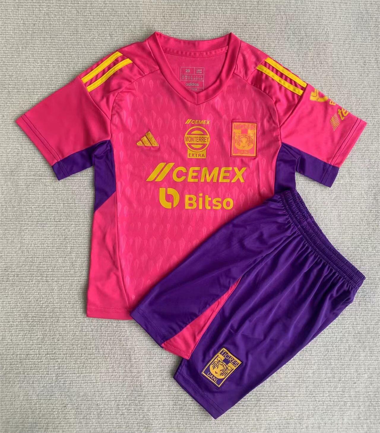 Kids-Tigres UANL 23/24 GK Pink Soccer Jersey